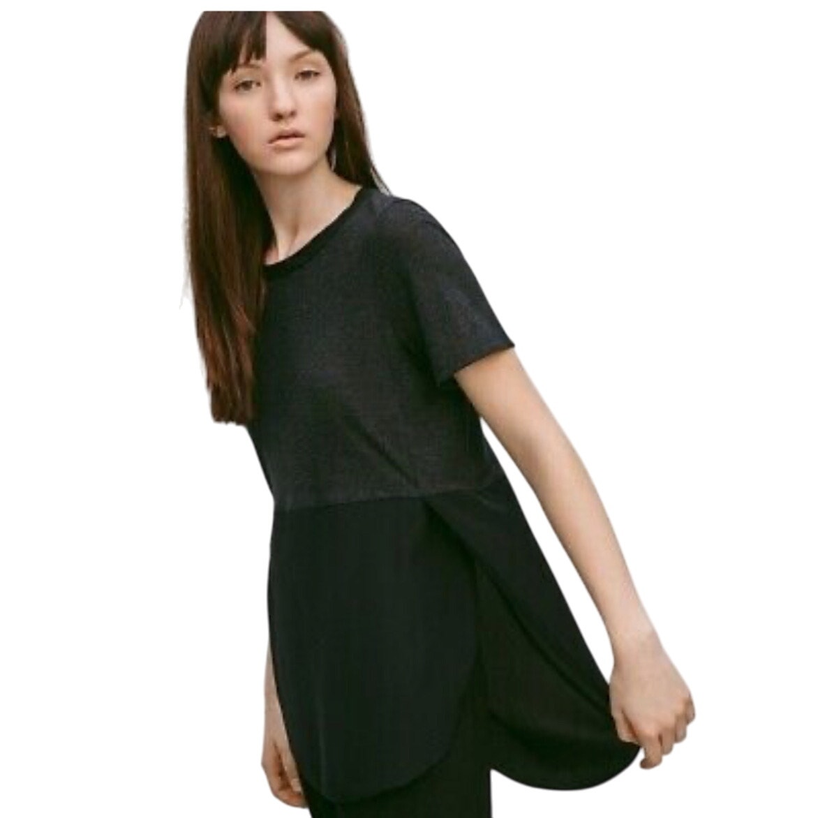 Aritzia Wilfred Mixed Media Blouse, Black Silk And Rayon Tunic, Size Small